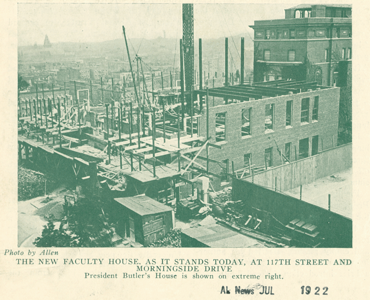 A clipping from a July 1922 issue of AL News shows Faculty House being built