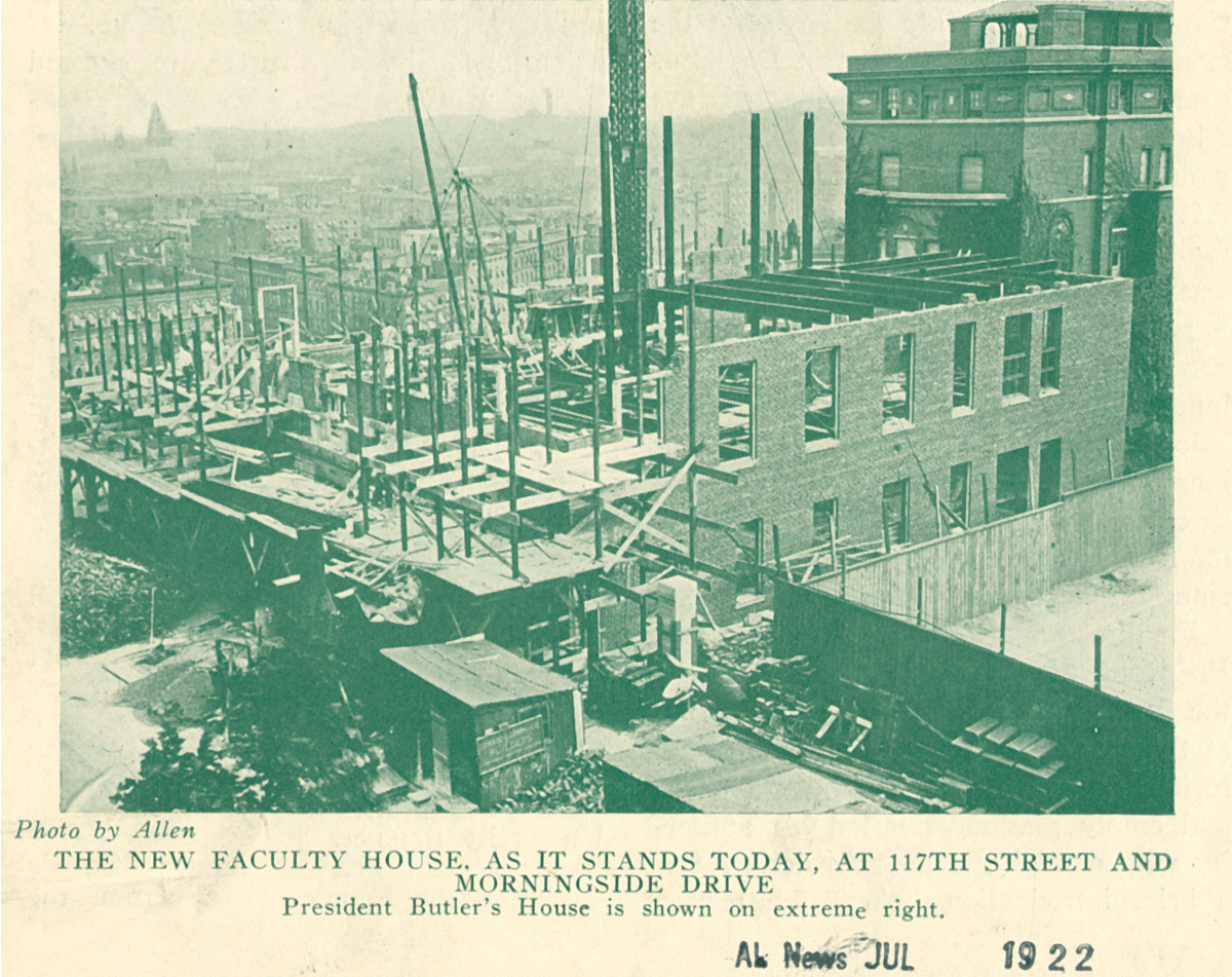 1922 newspaper clipping showing the construction of Faculty House.