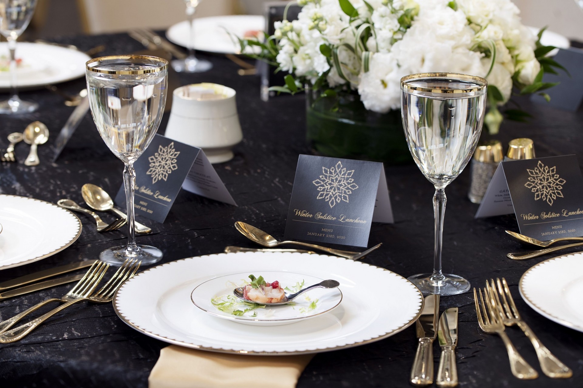 A table set elegantly for an event.