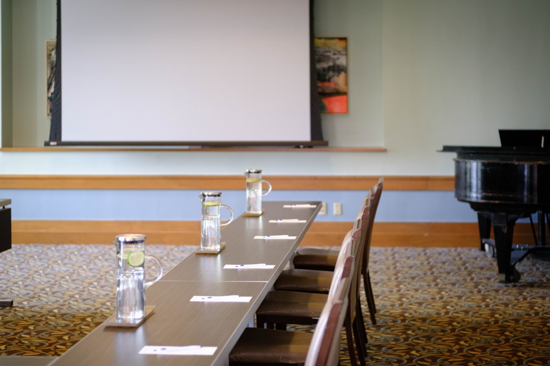 Tables set for a meeting in Garden Room 2