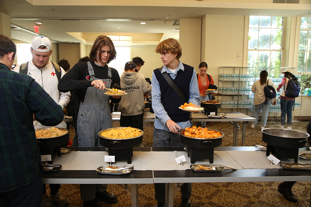 students at a lunch buffet