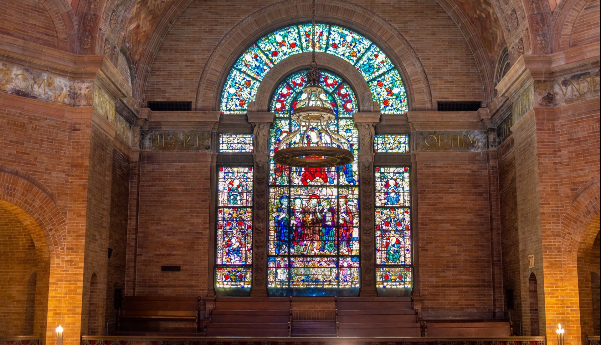 One of the magnificent stained glass windows of Saint Paul's Chapel.