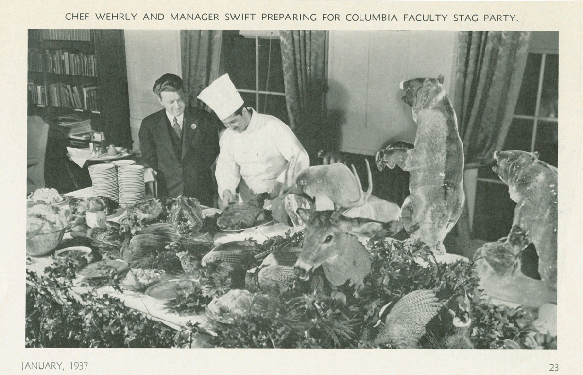 Chef Wehrly and Manager Swift prepare for a 1937 Columbia faculty stag party