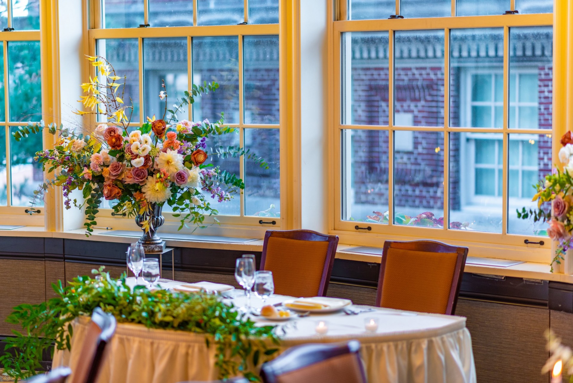 The Skyline Dining Room set for a wedding reception