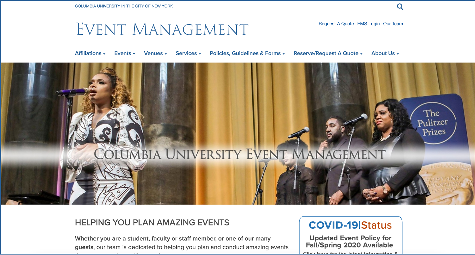 Screenshot of the Event Management website.