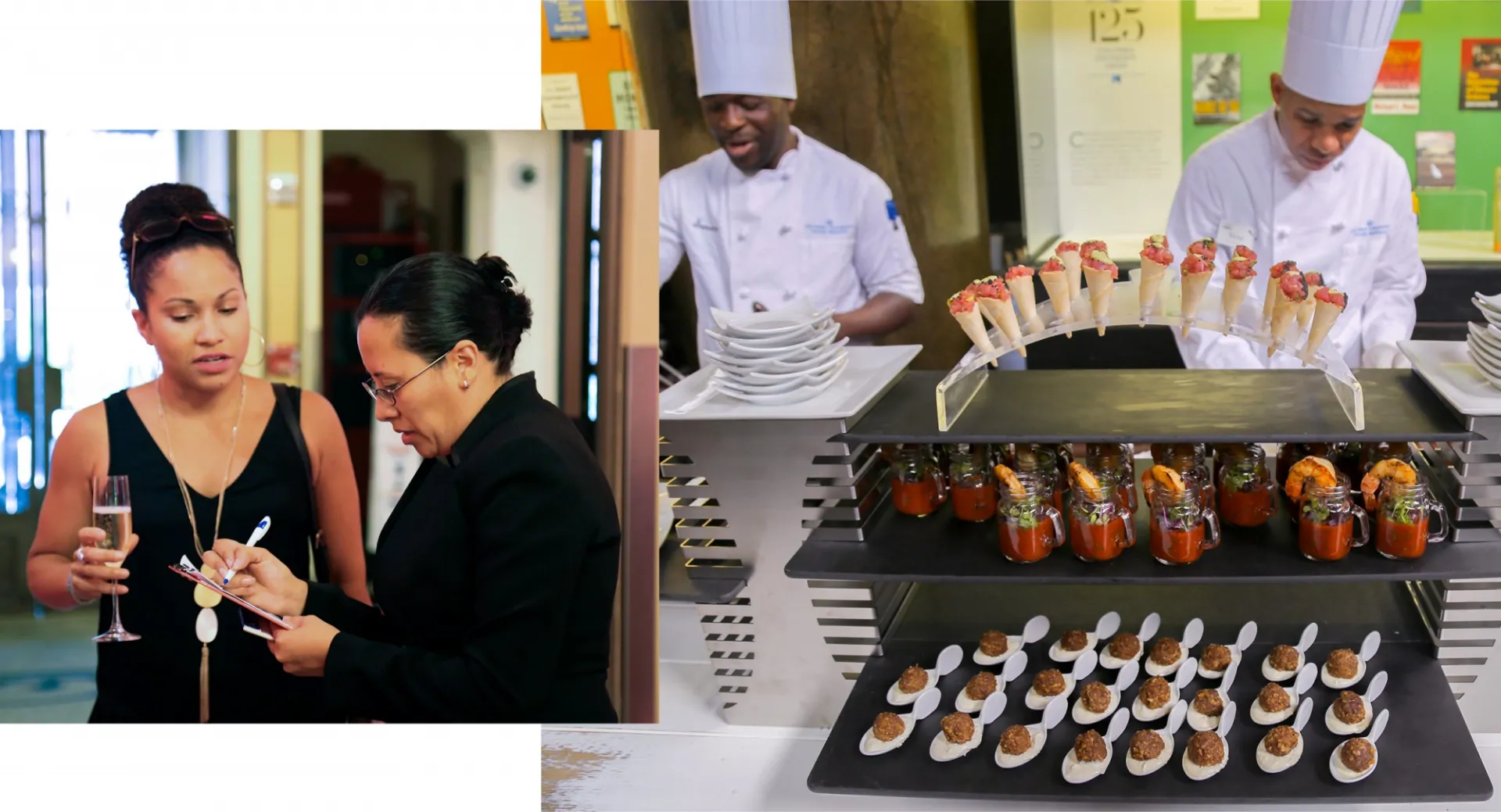 Photos showing Faculty House staff at work during events.