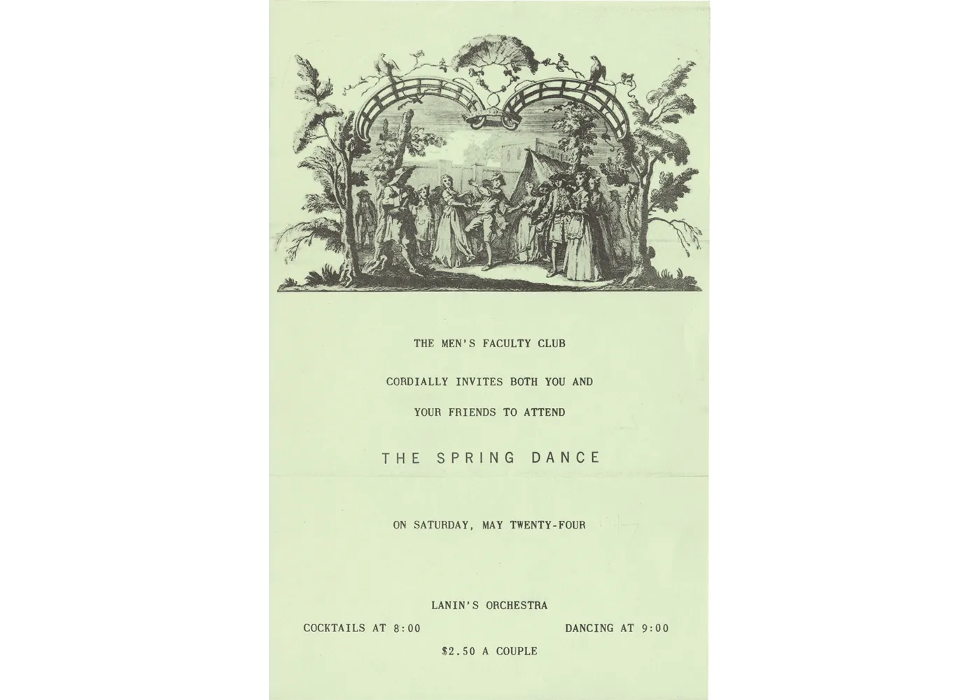 A formal invitation to the 1947 Spring Dance at Faculty House